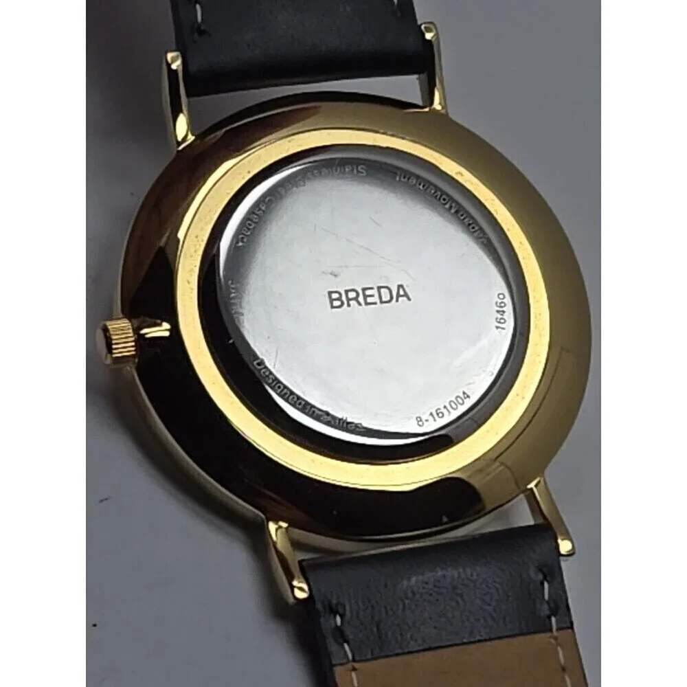 Breda Gold White Dial Quartz Unisex Watch Black Leather Strap New Battery Dallas